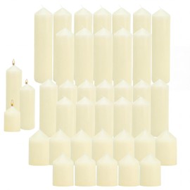 Cmoott 36 Pcs Individually Wrapped Pillar Candles Bulk, 2x3 2x6 2x8 Inch, Unscented Dripless Smokeless, Hurricane Candles for Wedding Party, Spa, Home Decor (36 Ivory Pointed-tip, 2 x 3/6/8 Inch)