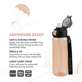 GRANDTIES Sports Tritan Plastic Water Bottle with Straw, Removable – Leakproof BPA Free Dishwasher Safe Travel Water Bottle with Strap for Gym, Outdoor, Fitness (Peach Creme, 28oz (800mL))
