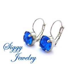 Capri Blue Earrings Made with Genuine Austrian Crystals, 10mm Royal Sapphire Blue, Drop Lever Back, Assorted Finishes, Bridesmaids Gifts, Gift Packaged