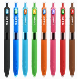Toshine Color Gel Ink Pens 8 Pcs 0.5 mm Colored Ink Pens Fine Point Smooth Writing Pens for School Office