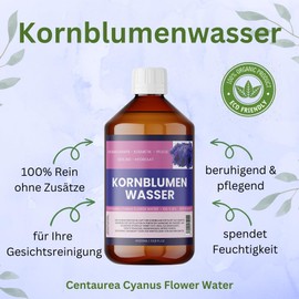 Kornblumenwasser – 250 ml Centaurea Cyanus Flower Water | Naturreines Blütenhydrolat ohne Alkohol | Für Gesicht, Augenpartie & DIY-Kosmetik | Vegan & pflanzlich (1000 ml)