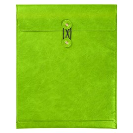 QiXin Bright Green A4 PU Leather File Folders for Documents,Important Private File Organizer with String Tie Closure,Laptop Sleeve Notebook Case,Leather Portfolio Binder Envelopes, Filing Folder 1PC