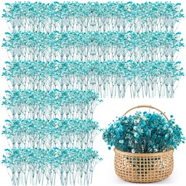 Fumete 100 Pcs Mini Dried Babys Breath Flowers 5600+ Babys Breath Bulk Bouquet Natural Gypsophila for Wedding Flower Wreaths Baby Shower Home Vase Decor, 2-4 Inch (Blue)
