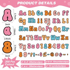 Engrowtic 300 Pcs Christmas Retro Colors Letters Cutout for Bulletin Board, Retro Groovy Classroom Decor 4" Letters Upper and Lowercase Alphabet, Numbers, Symbols Cutout for Classroom Wall Decor