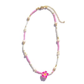 Todu Boho Flower Beads Choker Necklace Bohemian Colorful Summer Beach Cute Necklace For Women Party Jewelry（Pink）