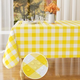misaya Rectangle Waterproof Vinyl Table Cloth, Buffalo Flannel Backed Tablecloth, Wipeable Plastic Table Cover for Dinner, Kitchen, Outdoor (60" x 102", Yellow and White)