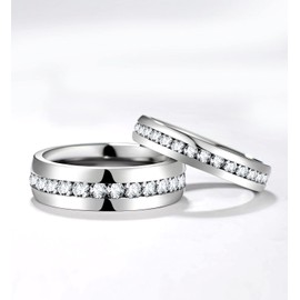 TIGRADE 4mm 6mm Titanium Ring Cubic Zirconia Engagement Ring Wedding Band Size 3.5 to 13, 4MM, Size 7.5