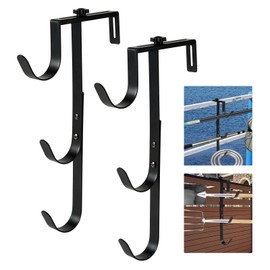 ECcandiedhaws 2Pcs Black Pool Pole Hangers, Adjustable Heavy Duty Swimming Pool Fence Hooks for Pool Equipment, Skimmers, Leaf Rakes, Nets, Brushes, Vacuum Hose, Garden Tool Organizer