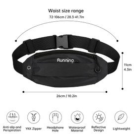 Long Keeper Slim Bumbag Running Belt Bag - Reflective Waterproof Waist Bag for Women Men Sport Running Belt Phone Holder Fanny Pack for Travel Hiking Workout