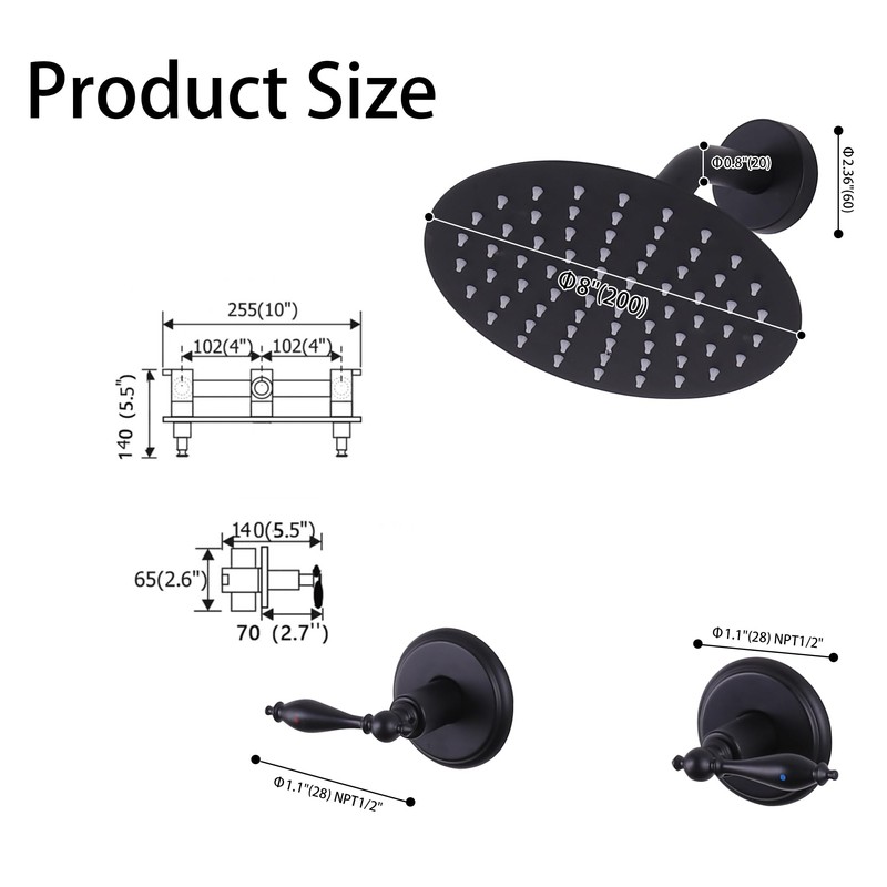 LIWEIKE 2 Handle Shower Faucet Set, Matte Black Two Handles