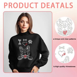 GOMAKERER 5 Pcs Bulldog Pattern Iron on Rhinestones Transfer, Paw Print Bling Crystal Clothing Repair Applique Heat Transfer Patches for T-Shirt Vest Shoes Hat Jacket Pants Bags Decor