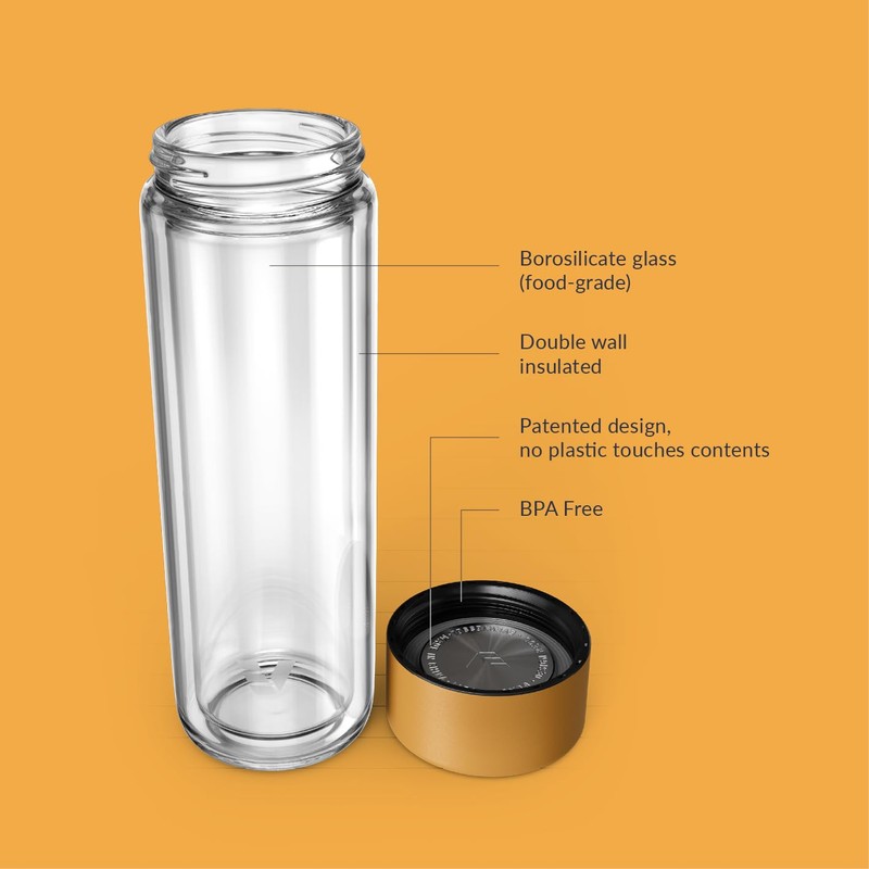 EVER VESSEL Glass Multi Tea Infuser Bottle 14oz - Double