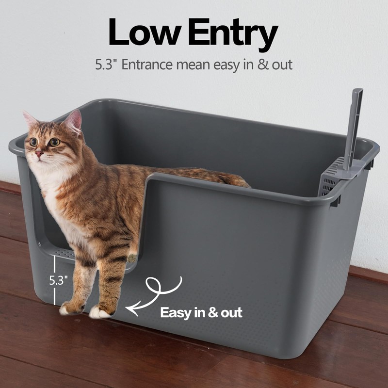 Taysisiter Large Open Top Cat Litter Pan with High Side,