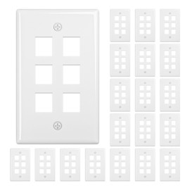 FGB 6-Port Keystone Wall Plate 20-Pack, Low-Profile Single Gang Wall Plates for RJ45, HDMI, and Coax Keystone Inserts, White