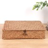Moosky Flat Wicker Shelf Baskets with Lid, Handwoven Seagrass Basket