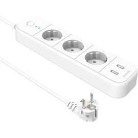 Tenda Intelligente WLAN-Steckdosenleiste, 3 indiv. gesteuerte Steckdosen & 2 USB-Anschlüsse Mehrfachsteckdose, App-/Sprachsteuerung (Alexa & Google) Zeitpläne, Überspannungsschutz, 16A 1,5m Kabel SP15