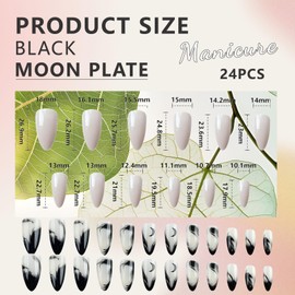 Cosmeria Artificial Nails For Gluing On, 24 Pieces Medium Almond Press With Goth Black Ombre, ABS Acrylic, Ideal For Parties And Everyday Life
