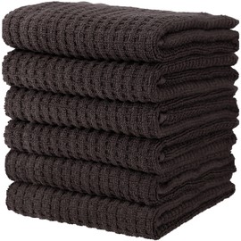 Juego de toallas de cocina 100% algodón, tejido a rayas, suave, absorbente, secado rápido, toallas de cocina multiusos, juego de toallas de cocina y paños de cocina, paños de cocina y paños de cocina, 15 x 26 cm, paquete de 6 unidades, color marrón sólid