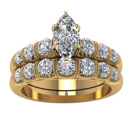 Ringcrown Bridal Sets Yellow Gold Plated Womens Wedding Ring Sets Marquise cut Cz Engagement Ring Sets