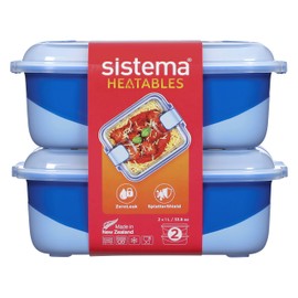 Sistema 100% Leakproof Heatables Microwave Food Container with Easy-Open Vents, Dishwasher Safe,1L Rectangle, Lazuli, 2Pk
