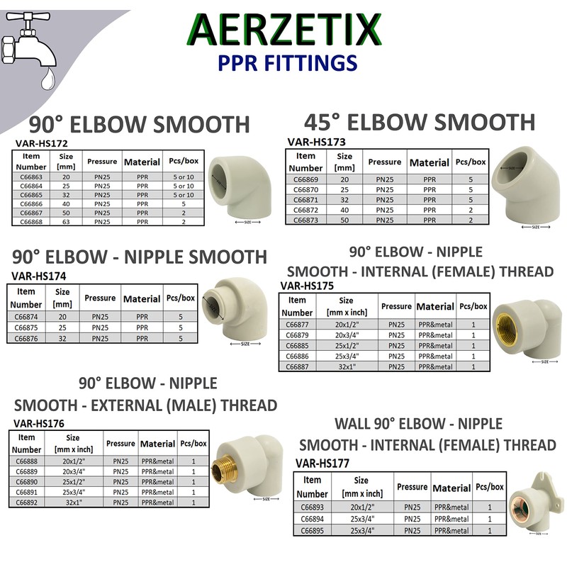 AERZETIX - C66870 - Set of 5 Elbow Fittings 45°