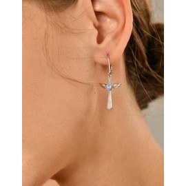 YL Cross Earrings 925 Sterling Silver Angel Wings Leverback Earrings Teardrop Created Alexandrite Criss Dangle Drop Jewelry