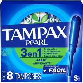 Tampax Tampones Pearl para Flujo Abundante, 8 unidades. Con aplicador más fácil de colocar*