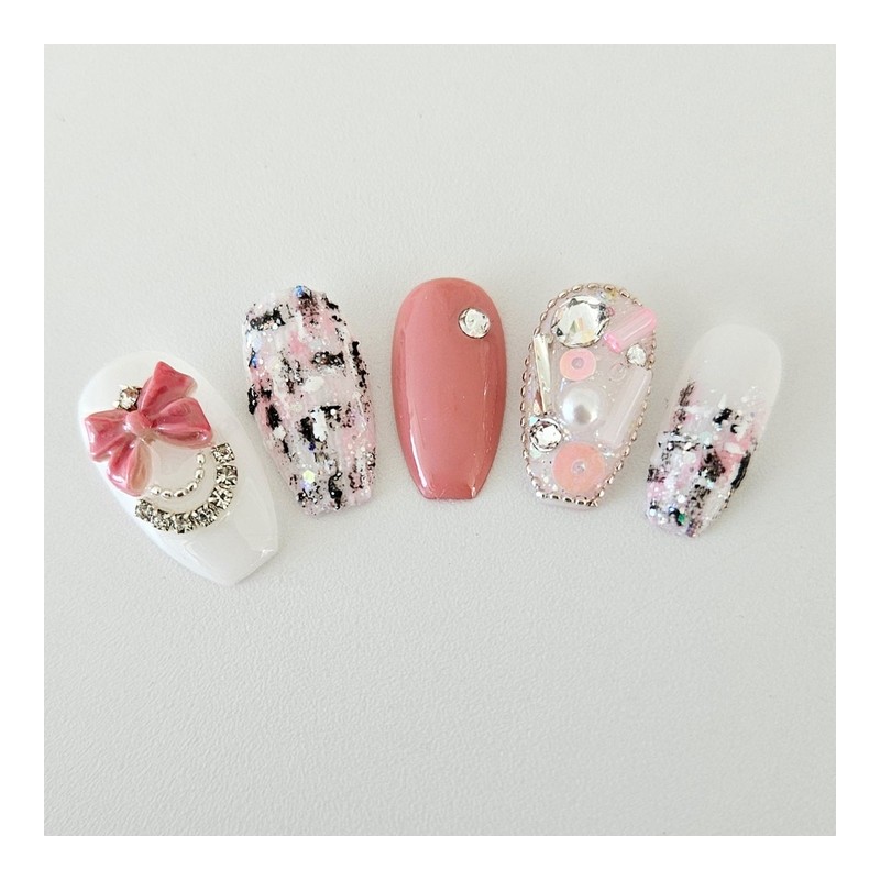 Tweed handmade nail tips - Ballerina M / 트위드 수제네일팁