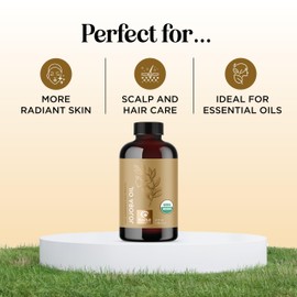 Organic Jojoba Oil Cold Pressed Unrefined - 100% Pure Jojoba Oil Organic Certified for Skin Hair & Nails - Organic Skin Care & Natural Beauty DIY Carrier Oil - Dermatologist Tested & Non GMO (4oz)