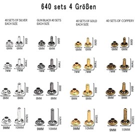 Double Cap Rivets 4 Colours 640 Sets Double Cap Rivet Metal Leather Craft Repairs Rivets Spike Decoration for DIY Leather Craft Repairing Gloves Snap Fastener