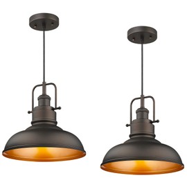 Emliviar 2 Pack Farmhouse Pendant Lights for Kitchen Island, 1-Light Ceiling Hanging Lights with Metal Dome Shade, Oil Rubbed Bronze Finish, YE262M1L-2 ORB