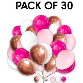 Balloons 30 Pack 12 Inch Balloons White Pink Rose-Gold Hot-Pink for Birthday Decorations Plain Round Balloons Party Latex Balloons for Baby Shower Engagement Wedding.