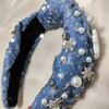 SHESRA Christmas Hair Bands Denim Fabric Rhinestones Pearl Snowflake Headband