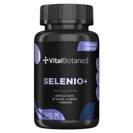 Selenio + Vitamina E y Arandanos. Con 60 capsulas de 500mg (2 Meses). VitalBotanics. Multivitaminico, Suplementos Alimenticios. Libre de Gluten y Aditivos. Apto Dieta Keto.
