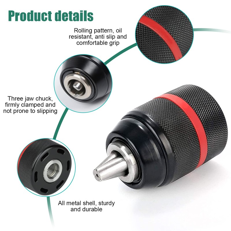 1.5-13 mm Keyless Drill Chuck, Red Striped All-Metal Chuck, with