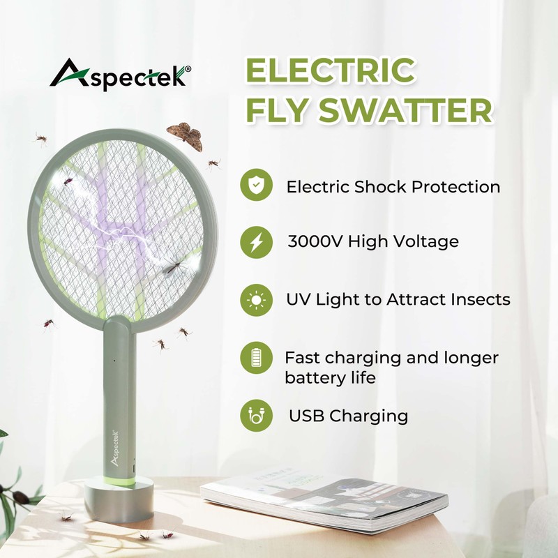 Aspectek 3000V Electric Fly Swatter for Indoor and Outdoor Use,