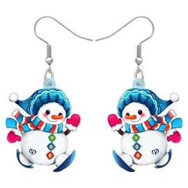 RAIDIN Acrylic Cute Christmas Snowman Dangle Hook Earrings Gifts for Women Girls Holiday Hypoallergenic Jewelry for Festival Party Decorations (Snowman E)