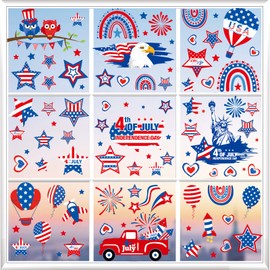 4th of July Decorations Patriotic Window Clings - 9 Sheets American Flag Star Window Decal for Glass Windows Stickers for USA Fourth of July Independence Day Memorial Day Decor Party Supplies