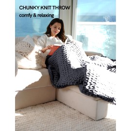 YnM Chunky Throw Blanket, Medium-Weight, Hand Knitted with Chenille Yarn, Skin Friendly, Ventilated and Breathable, Machine Washable, Home Décor Piece for Couch, Sofa and Bed (Lava Grey, 40x50 Inch)