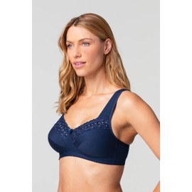 Miss Mary - Broderie Anglaise, Non Wired Bras for Women, Everyday Bras, Comfortable Cotton, Supportive with Full Coverage Blue