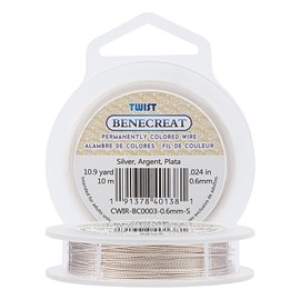 BENECREAT 22 Gauge / 0.6 mm Twisted Copper Wire, 10 Metres, Cloudy Resistant Silver Wire for Craft Jewellery Making