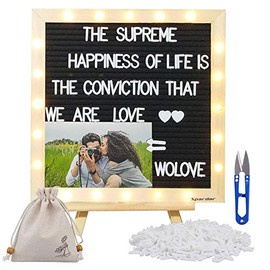 Black Felt Letter Board with Lights, Built-in LED Lights -Message Board Adjustable Stand, 340 Letters and Emojis,- for Menus, Pregnancy Announcement, Weddings, Party Planning(10*10) (blackＢ)