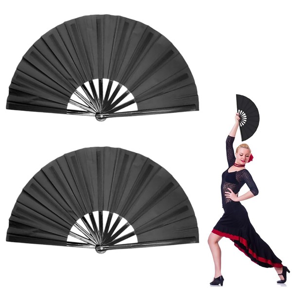 WUSJCOF 2 PCS Large Foldable Silk Hand Fans, Chinese Tai