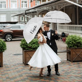 Sunnymove 2 Clear Wedding Umbrellas, Large Bubble Wedding Umbrella for Bride and Groom with J Hook Handle Lightweight Bridal Umbrellas for Weddings Rain Outdoor Ceremony