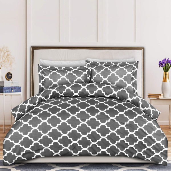 Utopia Bedding Duvet Cover Queen Size Set - 1 Duvet Cover with 2 Pillow Shams - 3 Pieces Comforter Cover with Zipper Closure - Ultra Soft Brushed Microfiber, 90 X 90 Inches (Queen, Quatrefoil Grey)