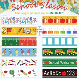 Whaline 12 Rolls Back to School Washi Tape Colorful Welcome Back to School Washi Masking Tape School Bus Ruler Crayon Decorative Paper Stickers for Scrapbook Gift Wrapping DIY Art Crafts
