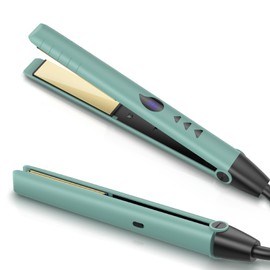 Fentgo Flat Iron Hair Straightener and Curler 2 in 1 with 20s Fast Heating, 1 Inch Titanium Straightening Curling Iron with LCD Display, 16 Adjustable Temp, Dual Voltage and Autom Shut-Off (Green)