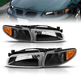 AmeriLite for 1997-2003 Pontiac Grand Prix Black Replacement Headlights Assembly Corner Signal Light Set - Driver and Passenger Side