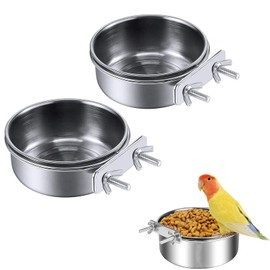 ZMD 2 Packs Stainless Steel Bird Bowls with Clamp Holder, Bird Feeding Dish Cups Parrot Food Bowl Cage Small Pet Hanging Food Water Bowl for Parakeet Cat Rabbit Cockatiel Lovebirds Small Animal