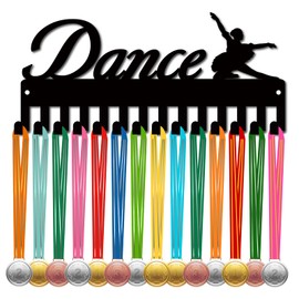 CREATCABIN Dance Medal Holder Display Medal Hanger Rack Sports Metal Hanging Awards Iron Small Mount Decor with 14 Hooks for Wall Home Badge Race Running Gymnastics Swimming Black 11.4 x 5.1Inch
